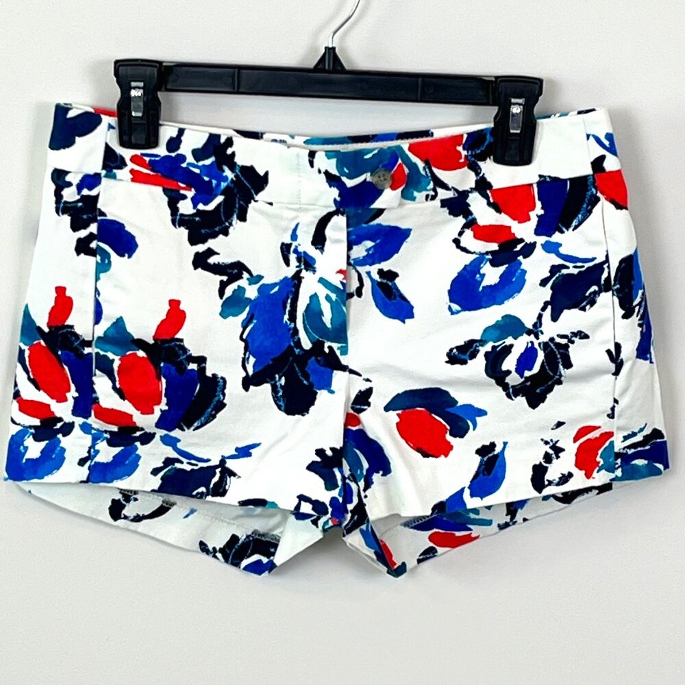 J Crew White with Multicolor Floral Low Rise Chino Stretch Shorts Women's Size 4